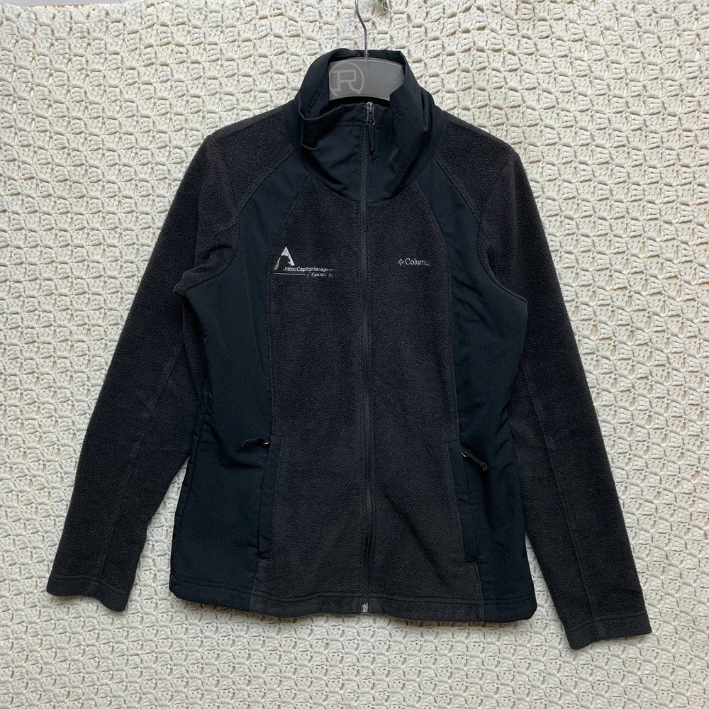 Columbia Women's Large Fleece Jacket Full Zip Pockets Black Bull Embroidery